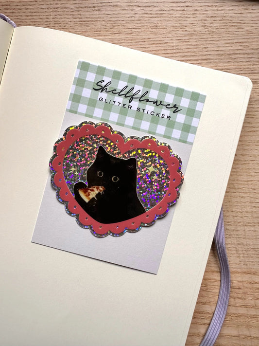 Pizza Cat Glitter Sticker