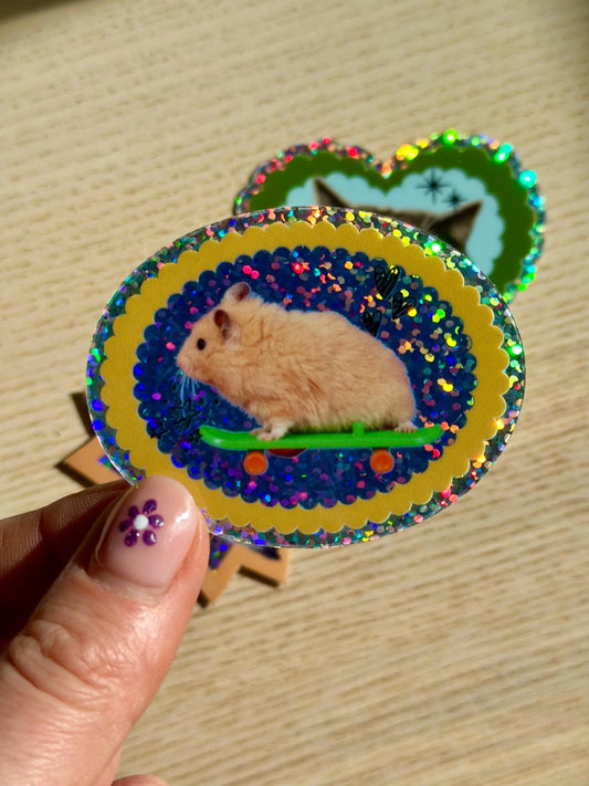 Skateboard Hamster Glitter Sticker