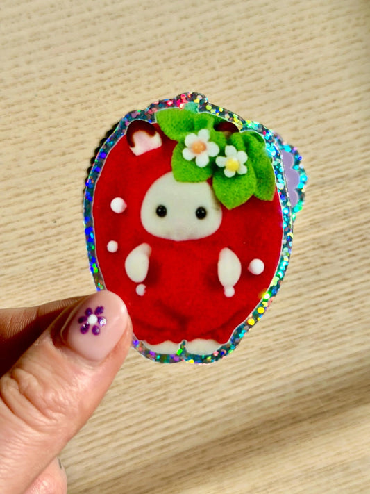 Strawberry Bunny Glitter Sticker
