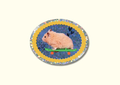 Skateboard Hamster Glitter Sticker