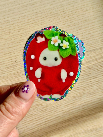 Strawberry Bunny Glitter Sticker